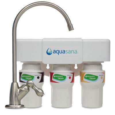 Product Cover Aquasana 3-Stage Under Sink Water Filter System - Kitchen Counter Claryum Filtration - Filters 99% Of Chloramine - Brushed Nickel - AQ-5300