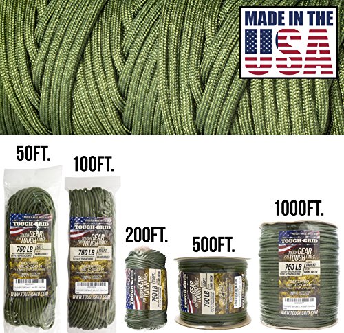 Product Cover TOUGH-GRID 750lb Camo Green Paracord/Parachute Cord - Genuine Mil Spec Type IV 750lb Paracord Used by The US Military (MIl-C-5040-H) - 100% Nylon - Made in The USA. 100Ft. - Camo Green