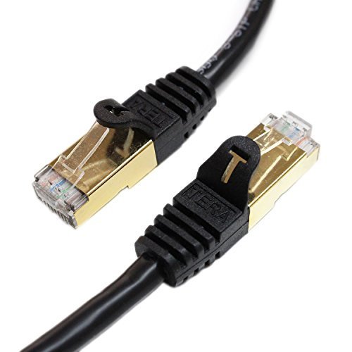 Product Cover Tera Grand - 7FT - Premium CAT7 Double Shielded 10 Gigabit 600MHz Ethernet Patch Cable for Modem Router LAN Network, Gold Plated Shielded RJ45 Connectors, Faster Than CAT6a CAT6 CAT5e, Black