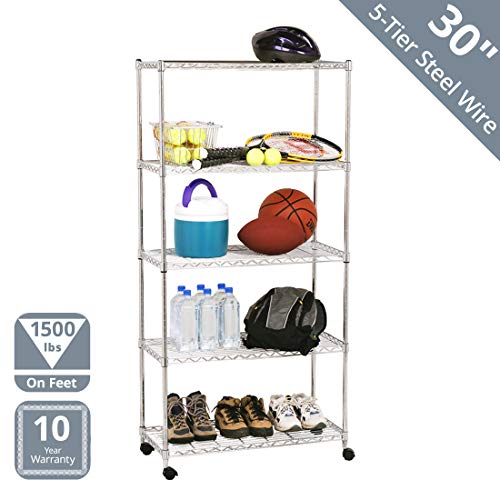 Product Cover Seville Classics 5-Tier Steel Wire Shelving with Wheels, 30
