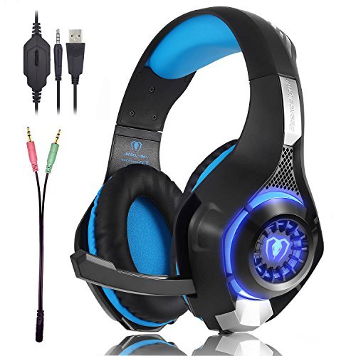Product Cover Beexcellent Gaming Headset GM-1 with Microphone for New Xbox 1 PS4 PC Cellphone Laptops Computer - Surround Sound, Noise Reduction Game Earphone-Easy Volume Control with LED Lighting 3.5MM Jack(Blue)