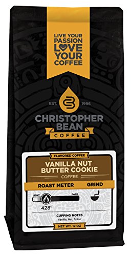 Product Cover Christopher Bean Coffee Flavored Whole Bean Coffee, Vanilla Nut Butter Cookie, 12 Ounce, Package color may vary