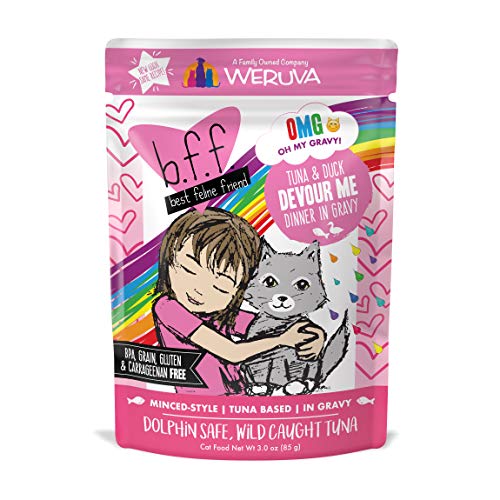 Product Cover B.F.F. Omg - Best Feline Friend Oh My Gravy!, Tuna & Duck Devour Me With Tuna & Duck In Gravy Cat Food By Weruva, 3Oz Pouch (Pack Of 12)