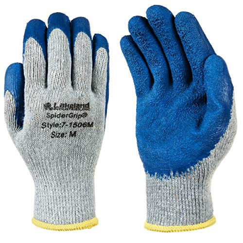 Product Cover Lakeland SpiderGrip 7-1506 Dipped Latex Coated Palm, Slip Resistant, Knit Work Glove, Grip, Medium, Grey/Blue (12 Pair)