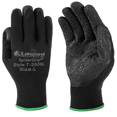 Product Cover Lakeland 7-2506 SpiderGrip Lightweight Polyester Latex Dipped Glove, Work, Large, Black (12 Pair)