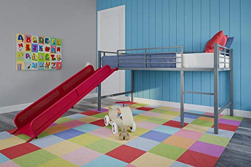 Product Cover DHP Junior Twin Metal Loft Bed with Slide, Multifunctional Design, Silver with Red Slide