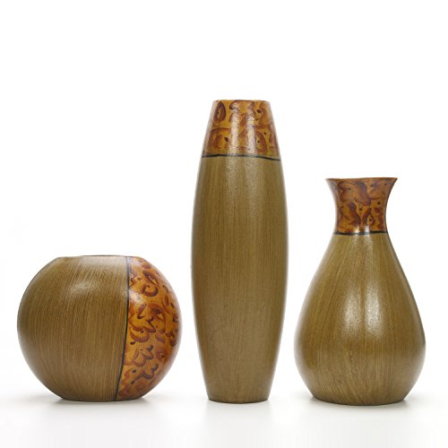 Product Cover Hosley's Set of 3 Burlwood Vases. Ideal Gift for Wedding or Special Occasion and for Home Office, Decor, Floor Vases, Spa, Aromatherapy Settings O3