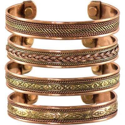 Product Cover Set of 4 Tibetan Copper Bracelets Magnetic India Pattern Women's Men's Spiritual Yoga Jewelry