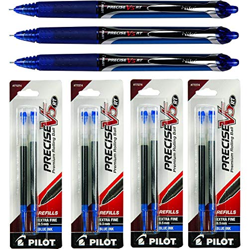 Product Cover Pilot Precise V5 Rt, 3 Pens 26063 with 4 Packs of Refills, Blue Ink, 0.5mm XF