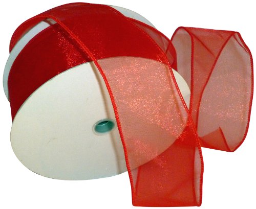 Product Cover Reliant Ribbon 99908W-065-40K Sheer Lovely Value Wired Edge Ribbon, 2-1/2 Inch X 50 Yards, Red