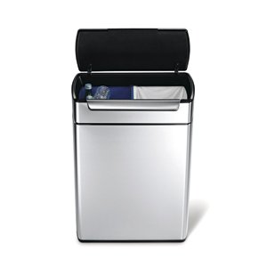 Product Cover simplehuman 48 Liter / 12.7 Gallon Stainless Steel Touch-Bar Kitchen Dual Compartment Trash Can Recycler, Brushed Stainless Steel
