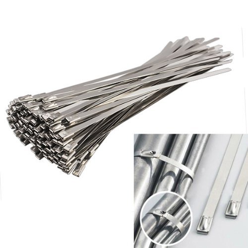 Product Cover Vktech 100pcs Stainless Steel Exhaust Wrap Coated Locking Cable Zip Ties (11.8 Inch)