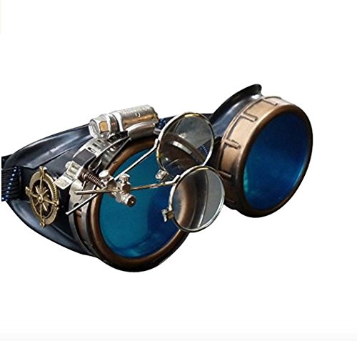 Product Cover Enjoy Your Steampunk Victorian Style Goggles with Compass Design, Azure Blue Lenses & Ocular Loupe