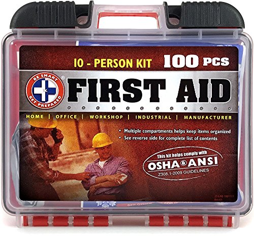 Product Cover Be Smart Get Prepared 100Piece First Aid Kit, Exceeds OSHA Ansi Standards for 10 People - Office, Home, Car, School, Emergency, Survival, Camping, Hunting, Sports