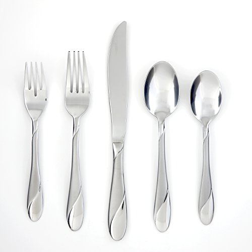Product Cover Cambridge Silversmiths Swirl Sand 20-Piece Flatware Silverware Set, Stainless Steel, Service for 4, Includes Forks/Spoons/Knives