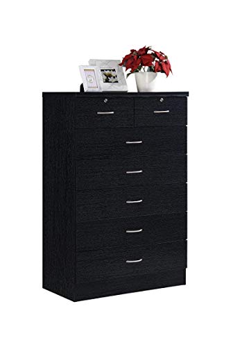 Product Cover Hodedah 7 Drawer Chest, Five Large Drawers, Two Smaller Drawers with Two Locks, Black