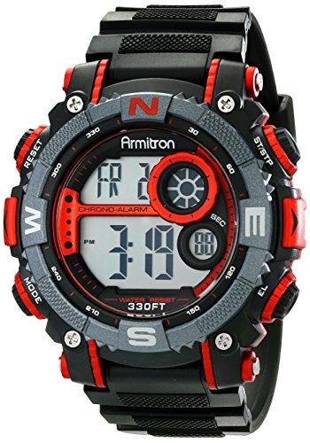 Product Cover Armitron Sport Men's 40/8284RED Large Metallic Red Accented Black Resin Strap Chronograph Digital Watch