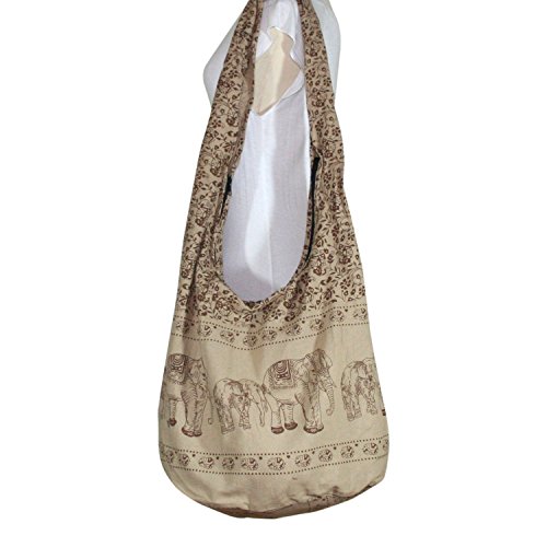 Product Cover Thai Hippie Bag Elephant Sling Crossbody Bag Purse  Zip  Handmade New Color Light Brown,XL