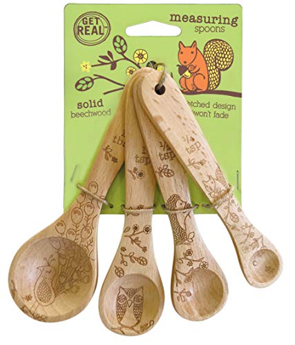 Product Cover Talisman Designs 1201 Laser Etched with Woodland Design Beechwood Measuring Spoons, Set of 4