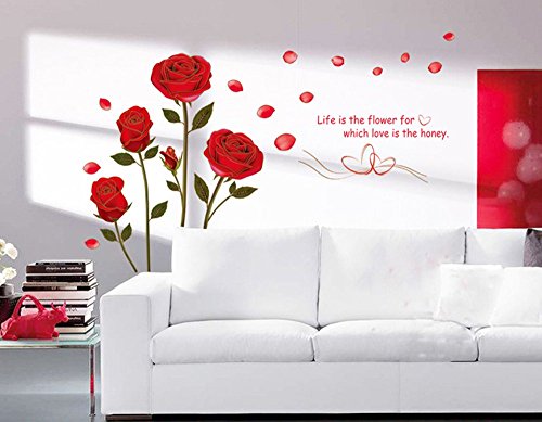 Product Cover ufengke Red Rose Removable Wall Stickers Murals for Living Room/Bedroom (Rose, No. 1)