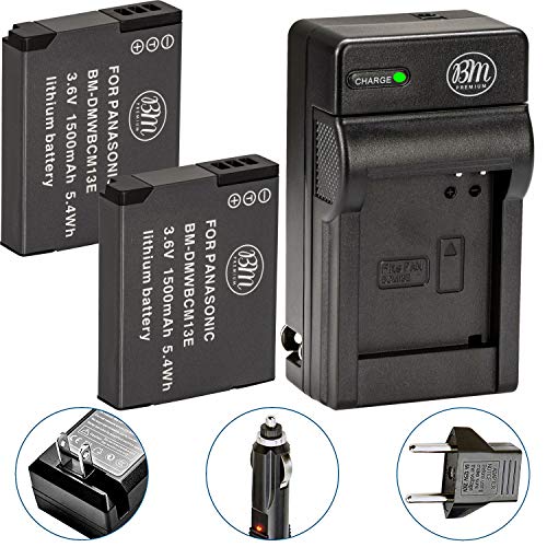 Product Cover BM Premium 2 Pack of DMW-BCM13E Batteries and Charger for Panasonic Lumix DC-TS7,DMC-FT5A, LZ40, TS5, TS6, TZ37, TZ40, TZ41, TZ55, TZ60, ZS27, ZS30, ZS35, DMC-ZS40, DMC-ZS45, DMC-ZS50 Digital Cameras