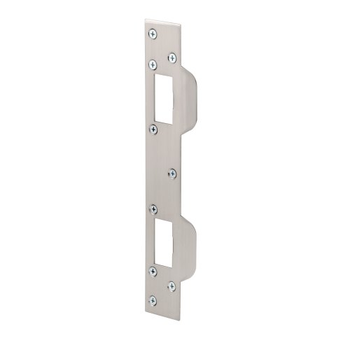 Product Cover Defender Security U 10385 Prime Line Door Strike, for Use with 5-1/2 in and 6 in Hole Spacing's On Dead Latch and Deadbolt, Steel, Satin Nickel
