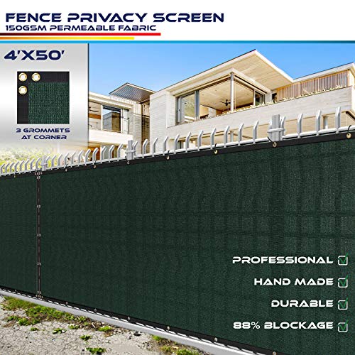 Product Cover Windscreen4less Heavy Duty Privacy Screen Fence in Color Solid Green 4' x 50' Brass Grommets w/3-Year Warranty 150 GSM (Customized Sizes Available)