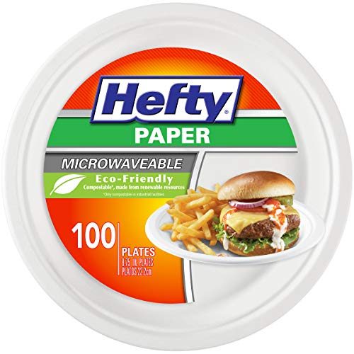 Product Cover Hefty Paper Large Round Paper Microwavable Disposable Plates - 100Count