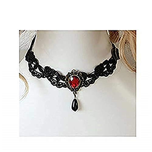 Product Cover Jewelry 4 Lady Retro Black Lace Choker Necklace with Simulated Ruby Costume (12