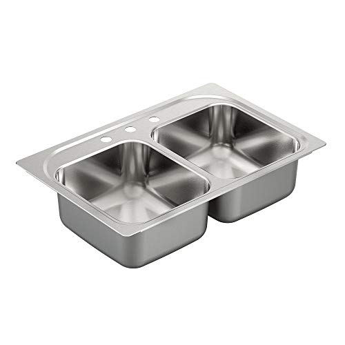 Product Cover Moen G222133 2200 Series 22 Gauge Double Bowl Drop In Sink, Stainless Steel