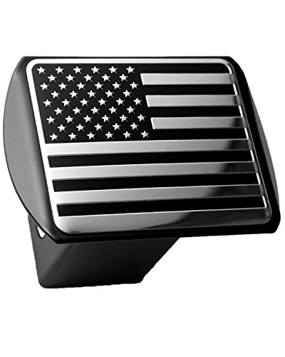 Product Cover LFPartS USA US American Flag 3D Chrome Emblem on Black Trailer Metal Hitch Cover Fits 2