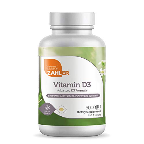 Product Cover Zahler Vitamin D3 5,000IU, All-Natural Supplement Supporting Bone Muscle Teeth and Immune System,Advanced Formula Targeting Vitamin D Deficiencies, Certified Kosher, 250 Softgels