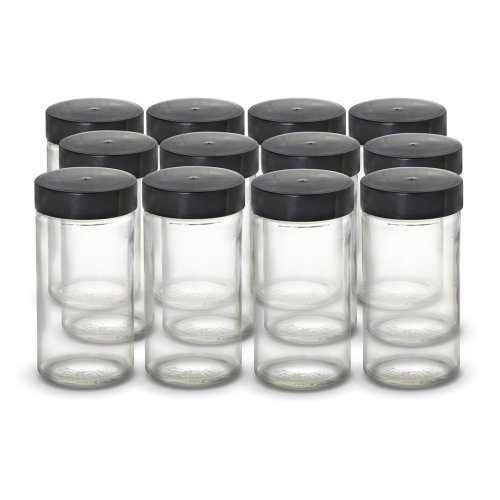 Product Cover Kamenstein Set of 12 Glass Spice Jars (Set of 12, with Black Caps)