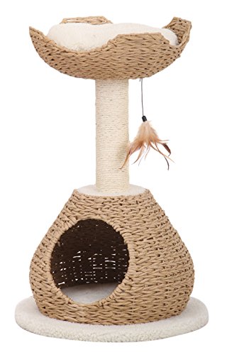 Product Cover Petpals Hand Made Paper Rope Cat Tree Condo with Scratching Post, Perch and Interactive Feather Toy, Natural