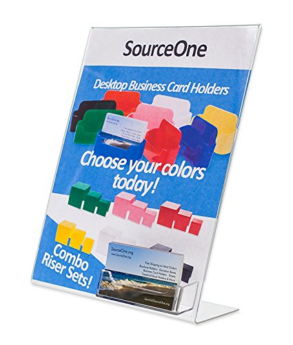 Product Cover Source One Acrylic 8.5 x 11 Inches Slanted Sign Holders with Business Card Holder (SB-8511C-1)
