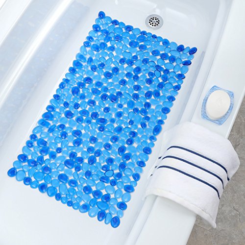 Product Cover SlipX Solutions Blue Pebble Bath Mat Feels Great on Tired Feet & Helps Prevent Slips (Looks Like River Rocks, 140+ Suction Cups, Machine Washable)