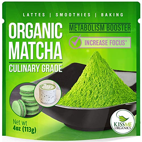 Product Cover Kiss Me Organics Matcha Green Tea Powder - Organic Japanese Culinary Grade Matcha - 4 ounces (113 grams)