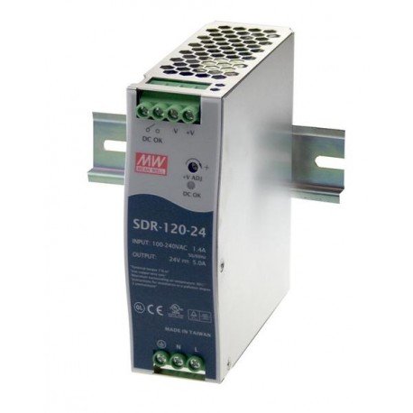 Product Cover Mean Well SDR-120-48 AC to DC DIN-Rail Power Supply with PFC Function, 48VDC, 2.5A, 120W