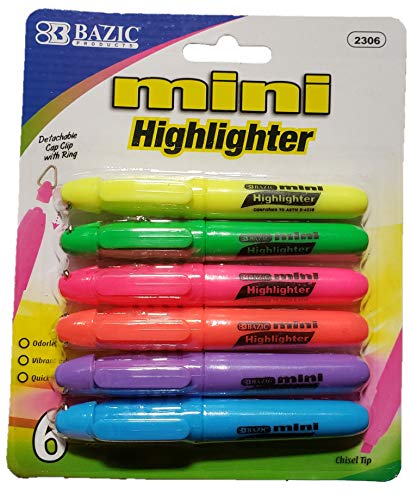 Product Cover 6-Pack Fluorescent Mini Highlighters with Detachable Clip Ring- Assorted Colors