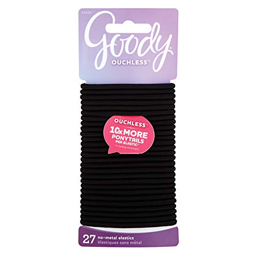 Product Cover Goody Ouchless Women's Hair Braided Elastic Thick Tie, Black, 27 Count (Pack of 1), 4MM for Medium Hair