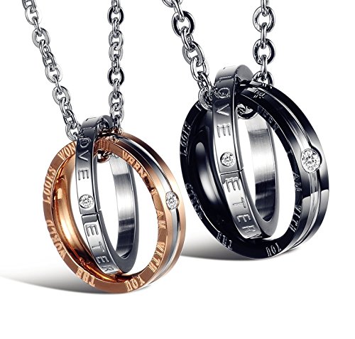 Product Cover His & Hers Matching Set Titanium Stainless Steel Couple Pendant Necklace Korean Love Style with a Lucky Bean
