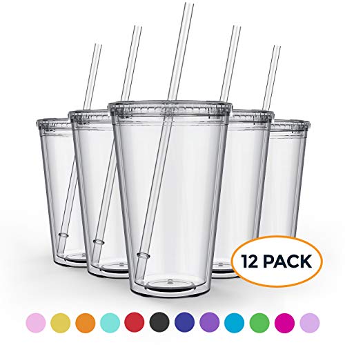Product Cover Maars Clear Classic Insulated Tumblers 16 oz. | Double Wall, Reusable Plastic Acrylic | Perfect for Parties, Birthdays, Customization - 12 Pack Bulk