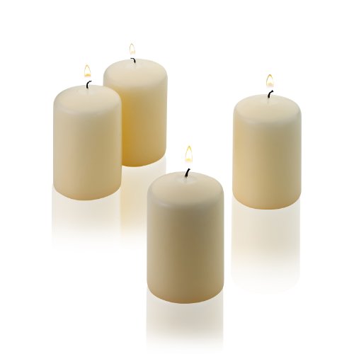 Product Cover Light In The Dark Vanilla Pillar Candles - Set of 4 Unscented Candles - 3 inch Tall, 2 inch Thick - 18 Hour Clean Burn Time