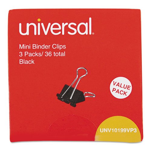 Product Cover Universal 10199VP3 Mini Binder Clips, 1/4-Inch Capacity, 5/8-Inch Wide, Black, 36/Box