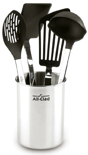 Product Cover All-Clad K040S564 Scratch & Heat-Resistant Nylon Tools with Stainless Steel Handles and Caddy, 5-Piece