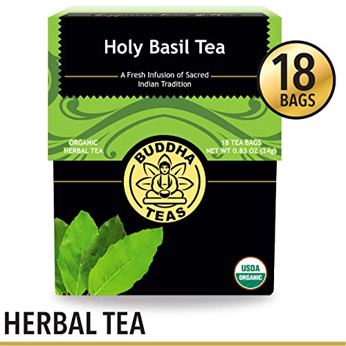 Product Cover Organic Holy Basil Tea, 18 Bleach-Free Tea Bags - Caffeine- Free Tea, Supports Physical and Mental Stress Reduction, Encourages Gastrointestinal Peace, No GMOs
