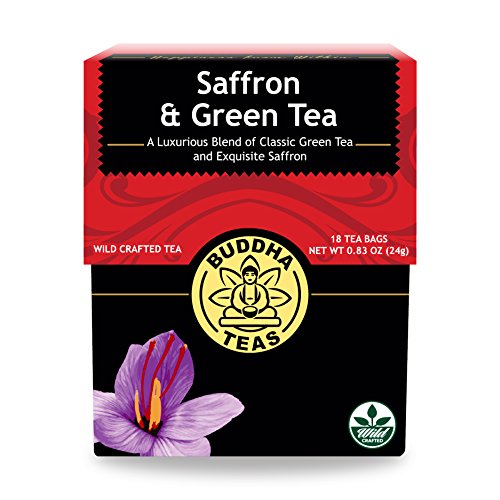 Product Cover Wild-Harvested Saffron & Green Tea - 18 Bleach-Free Tea Bags - Energizing Tea with Caffeine, Invigorating and Stimulating Coffee Alternative, Rich in Vitamins and Minerals, Kosher, GMO-Free