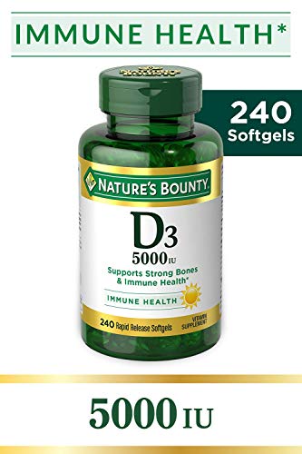 Product Cover Nature's Bounty Vitamin D3 Pills & Supplement, Supports Bone Health & Immune System, 5000iu, 240 Count Softgels
