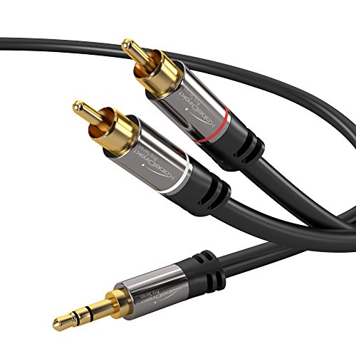 Product Cover KabelDirekt 3.5mm to RCA Splitter Cable, Cord (15 feet Long, 3.5mm Aux to 2 RCA Male Audio & Auxiliary Cable, Double-Shielded, Pro Series) Supports (Hi-Fi, Stereo, Phone, iPod)