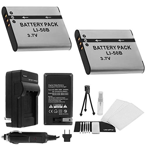 Product Cover LI-50B Battery 2-Pack Bundle with Rapid Travel Charger and UltraPro Accessory Kit for Select Olympus Cameras Including Stylus Tough 6000, Stylus Tough 6020, Stylus Tough 8000, and Stylus Tough 8010